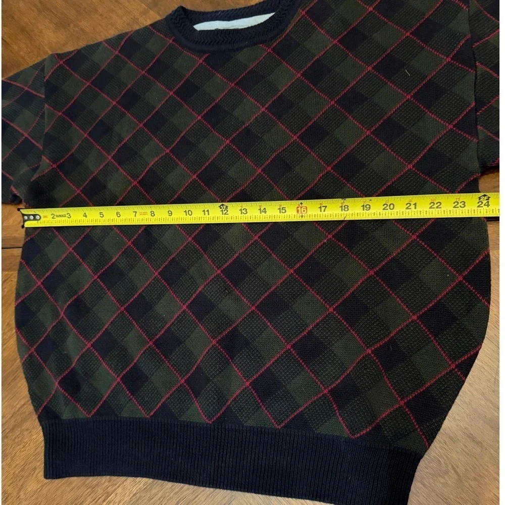 Woods & Gray Mens Large Argyle Plaid Cotton Knit Sweater Navy Green Red Pullover